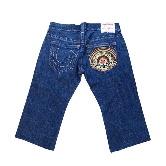 True Religion Embroidered Jeans Shorts Size 38 BOBBY Blue - Picture 2 of 11